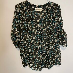 Propaganda (Plenty) Sheer 3/4 Length Sleeve Blue Floral Blouse Top size XS